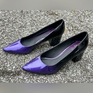 Brian Atwood sz 8 Ombré Purple Black Patent Leather Block Heels